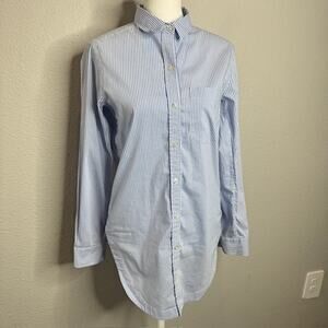 Athleta Stripe Long & Lean Blue Poplin Shirt Sz XXSmall